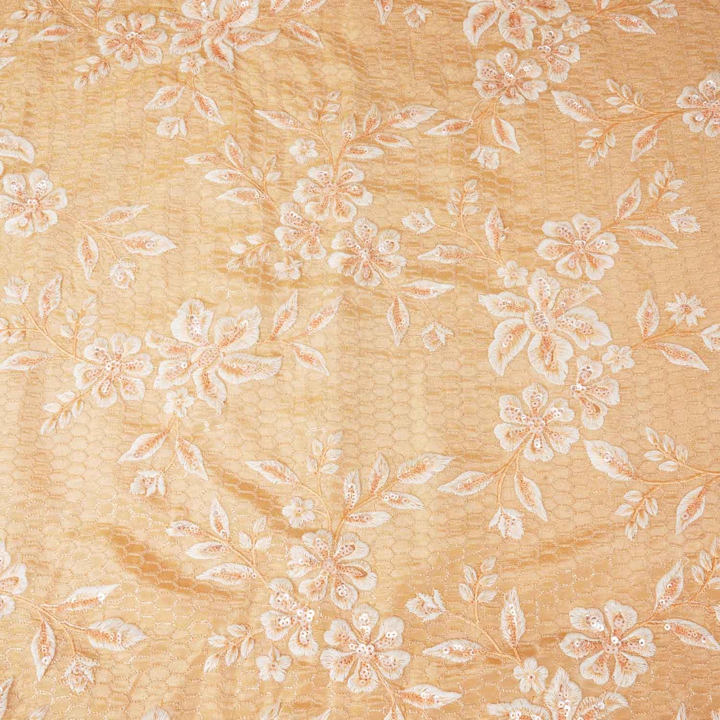 Peach Floral Zari Embroidery Tissue Fabric SC-27835