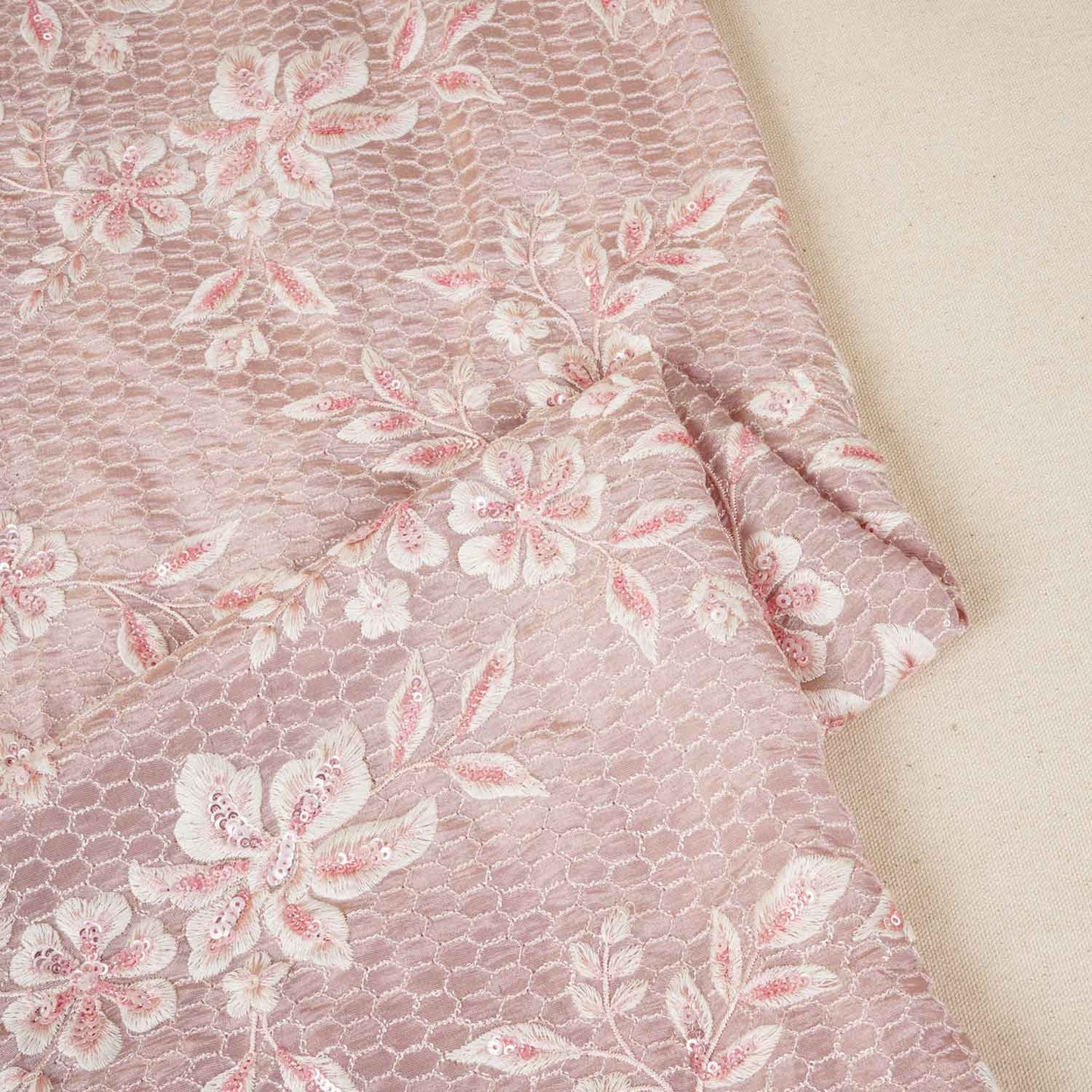 Pink Floral Zari Embroidery Tissue Fabric SC-27836