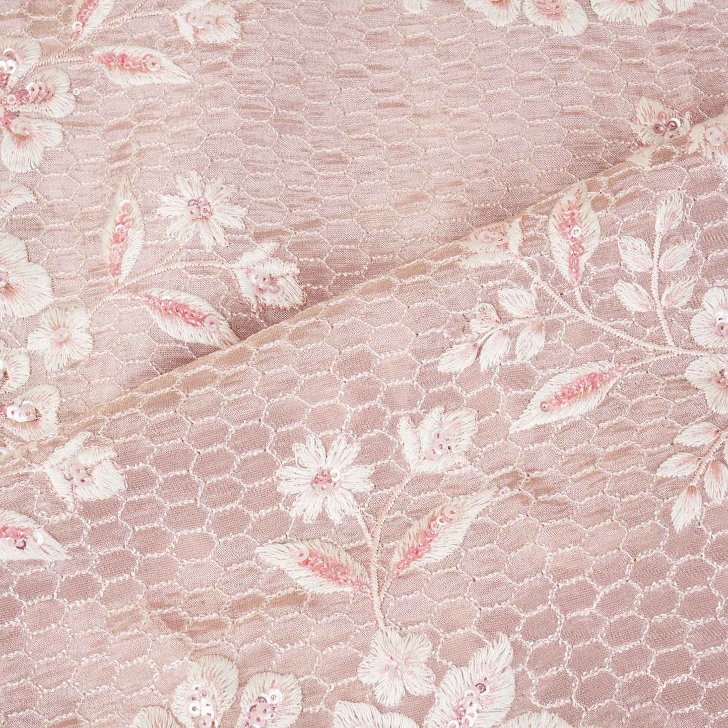 Pink Floral Zari Embroidery Tissue Fabric SC-27836