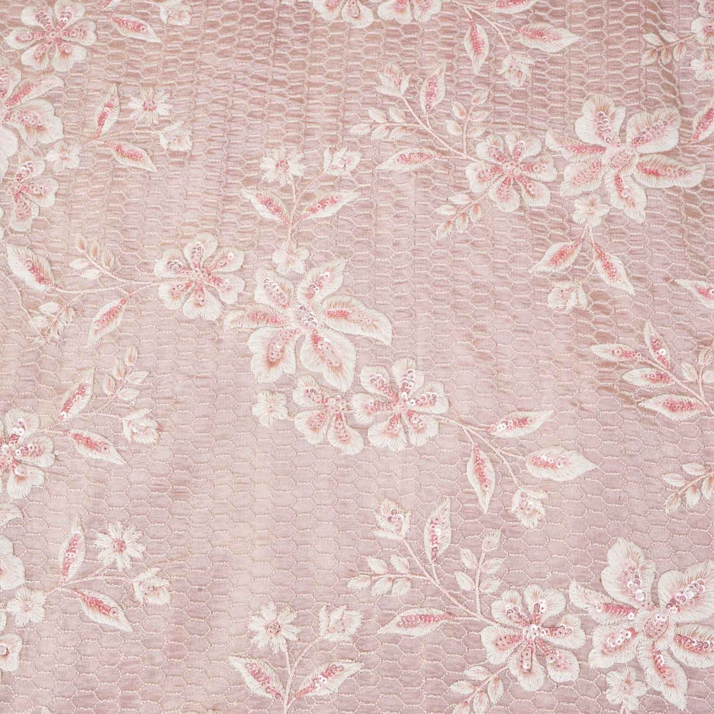 Pink Floral Zari Embroidery Tissue Fabric SC-27836