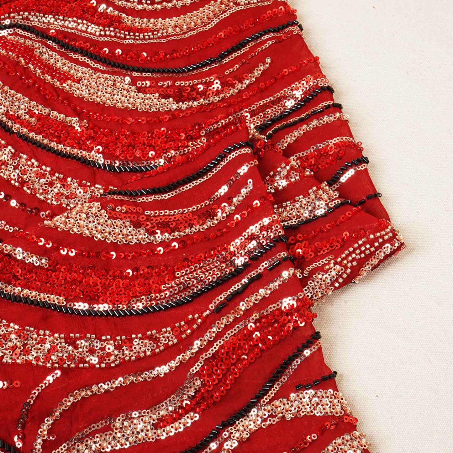 Red Cutdana Embroidery Sequins Georgette Fabric AF-27840