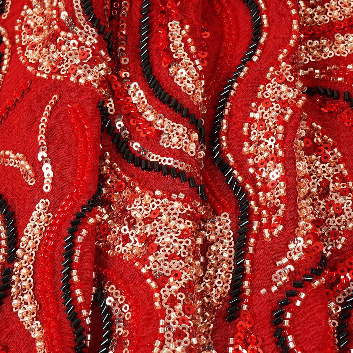 Red Cutdana Embroidery Sequins Georgette Fabric AF-27840