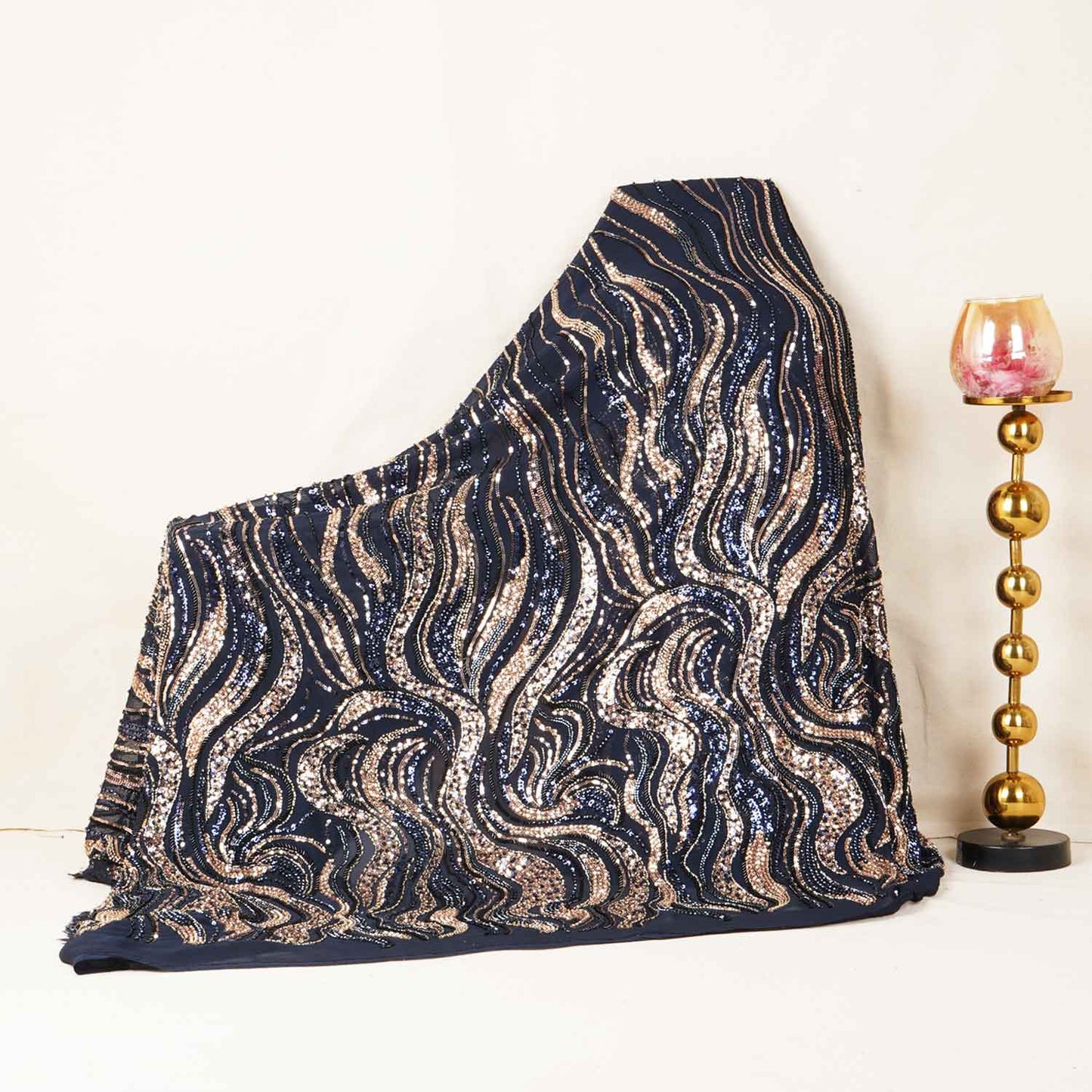 Navy Blue Cutdana Embroidery Sequins Georgette Fabric AF-27841