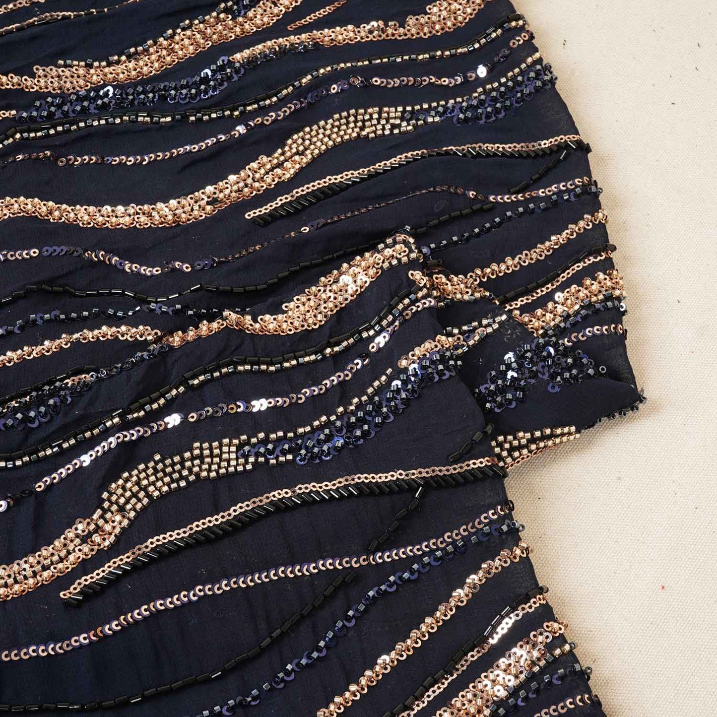 Navy Blue Cutdana Embroidery Sequins Georgette Fabric AF-27841