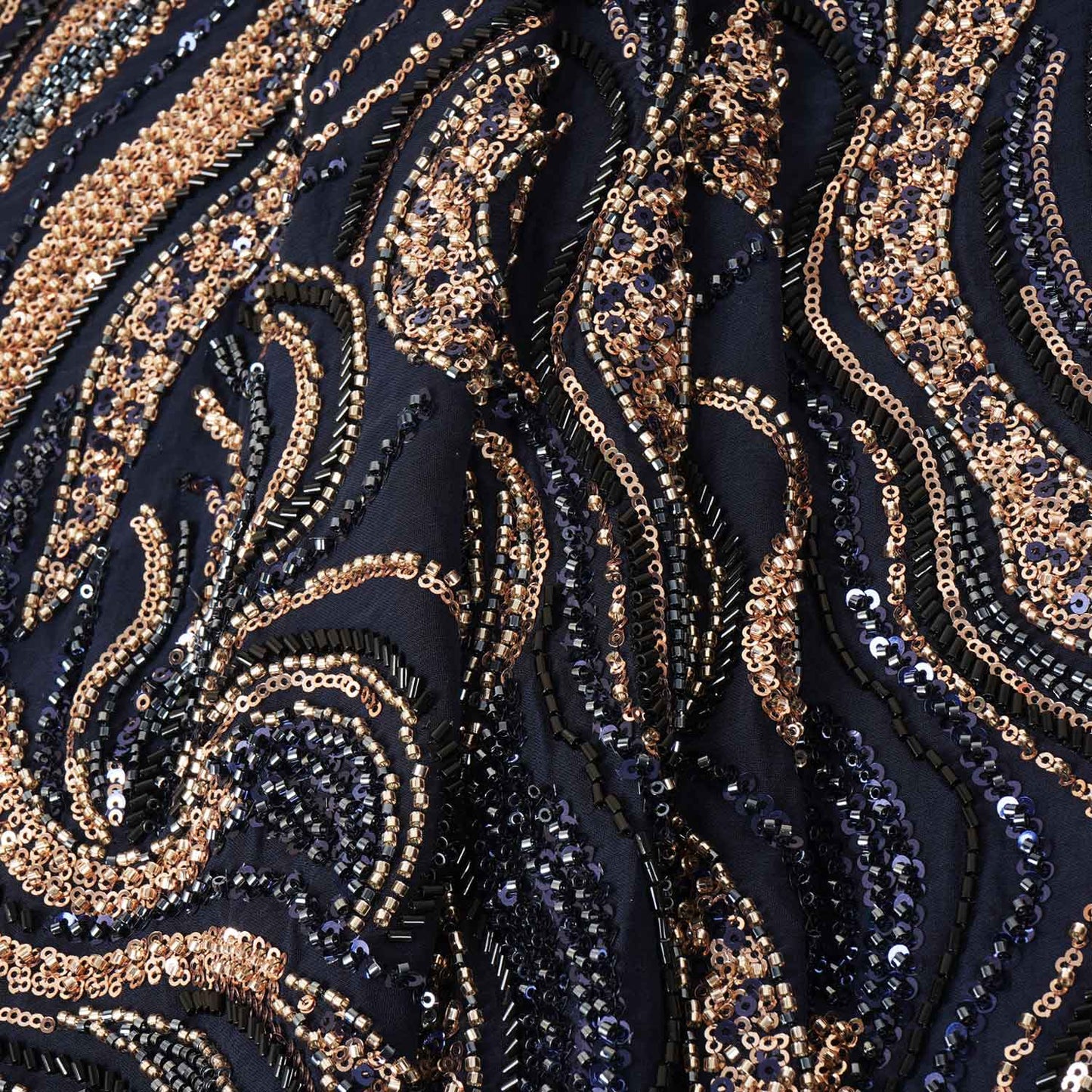 Navy Blue Cutdana Embroidery Sequins Georgette Fabric AF-27841