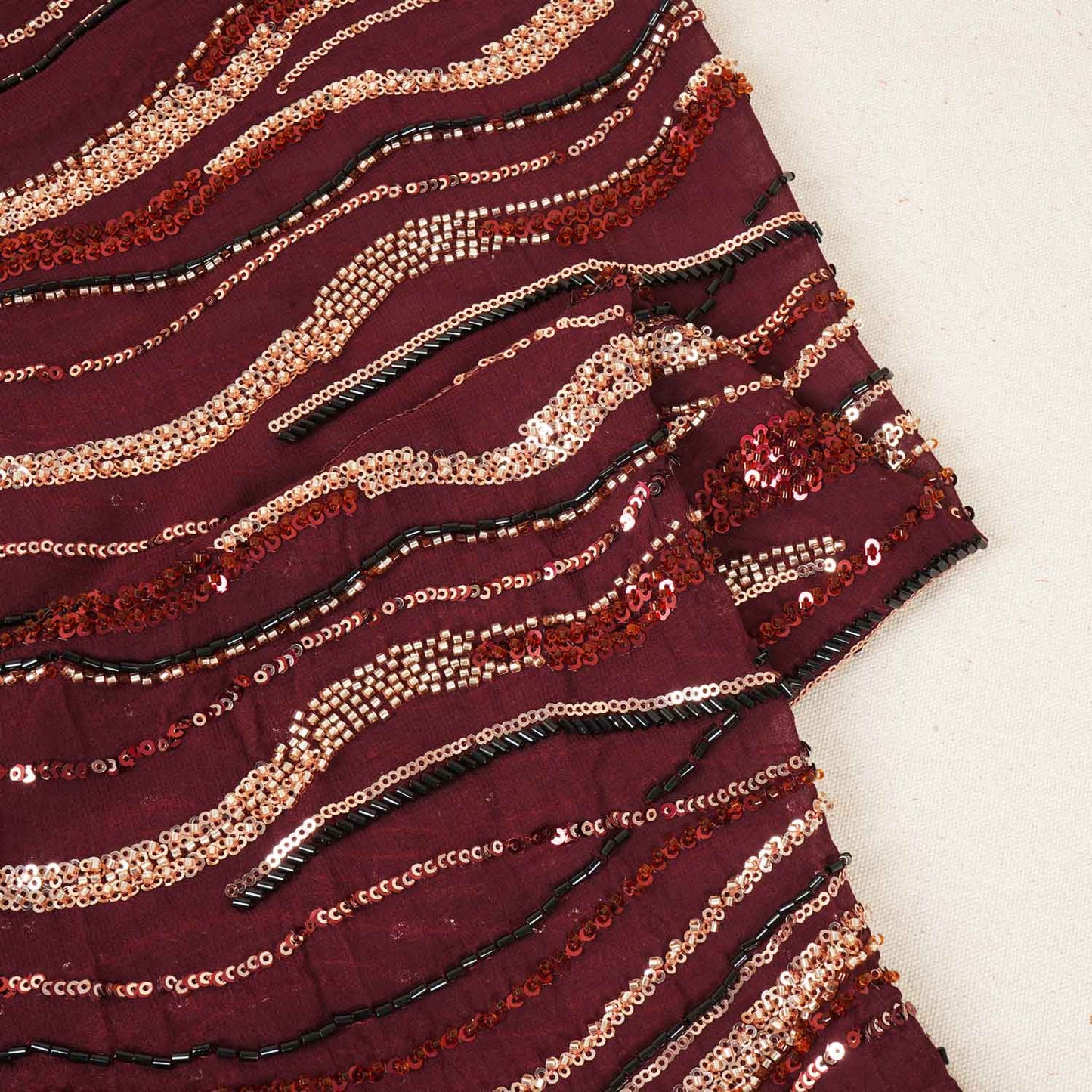 Wine Cutdana Embroidery Sequins Georgette Fabric AF-27843