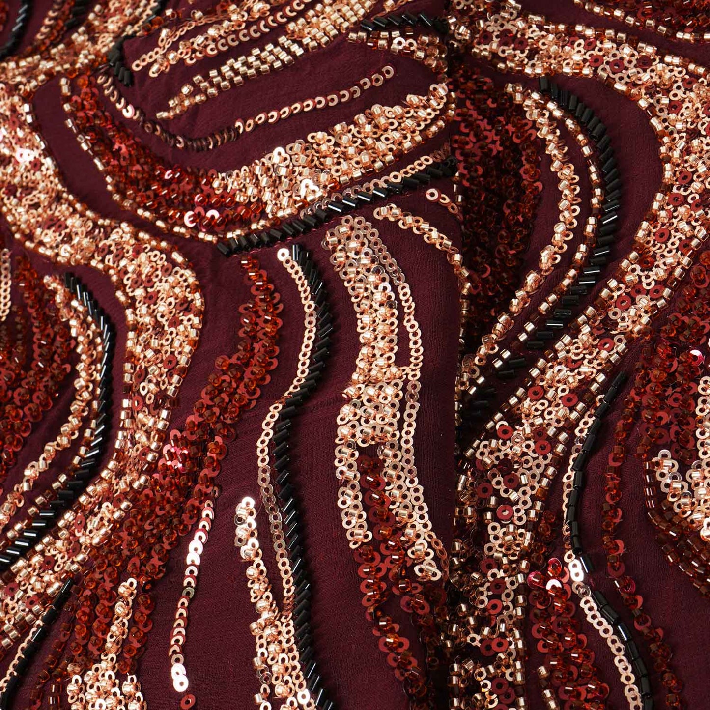 Wine Cutdana Embroidery Sequins Georgette Fabric AF-27843