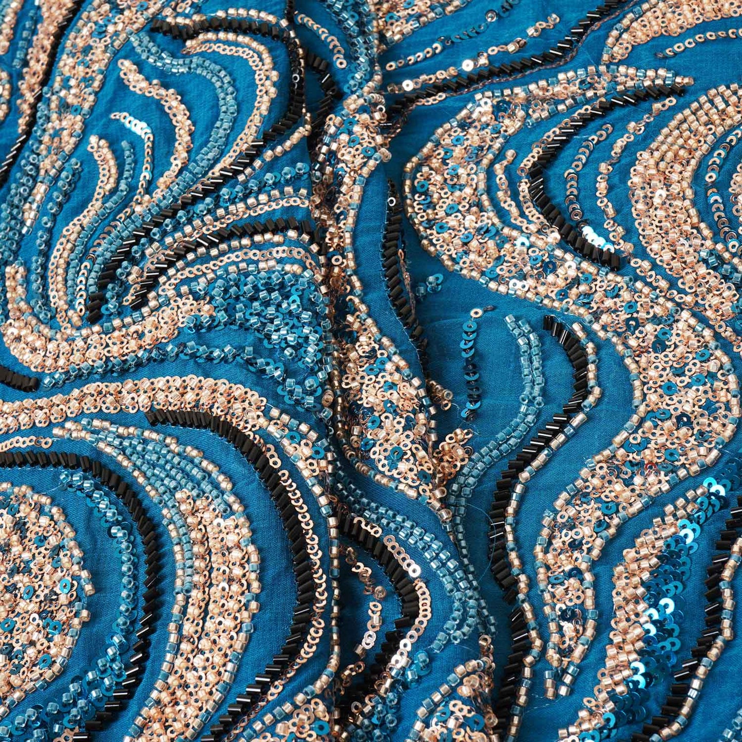 Aqua Blue Cutdana Embroidery Sequins Georgette Fabric AF-27844