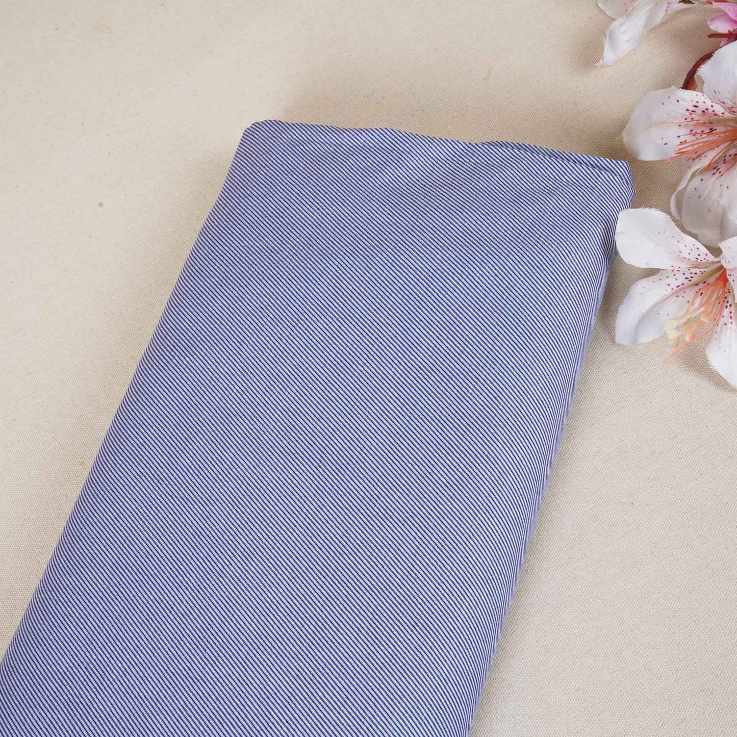 White & Navy Blue Stripe Yarn Dyed Poplin Fabric LSF-27877