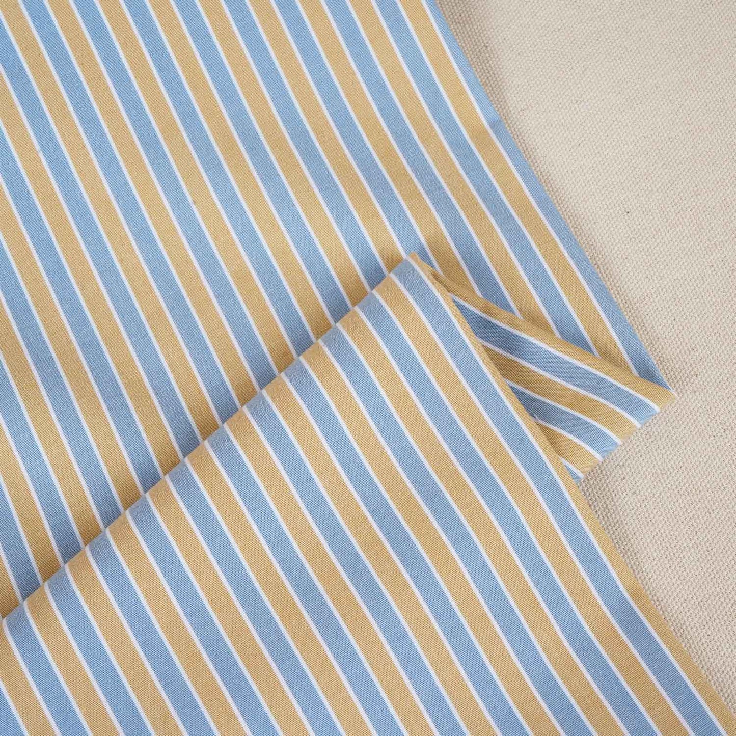 Mustard & Light Blue Stripe Yarn Dyed Poplin Fabric LSF-27884