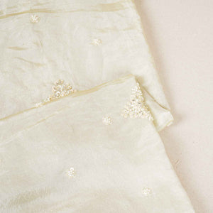 Golden Dyeable Zari Beads Work Tissue Fabric SC-27899