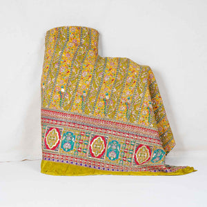 Parrot Green With Multicolour Zari Embroidery Crepe Fabric HCS-27911 - TradeUNO