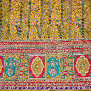 Parrot Green With Multicolour Zari Embroidery Crepe Fabric HCS-27911 - TradeUNO
