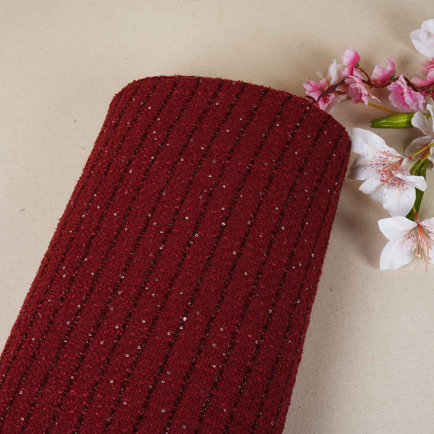 Maroon Tweed Fabric AF-27915