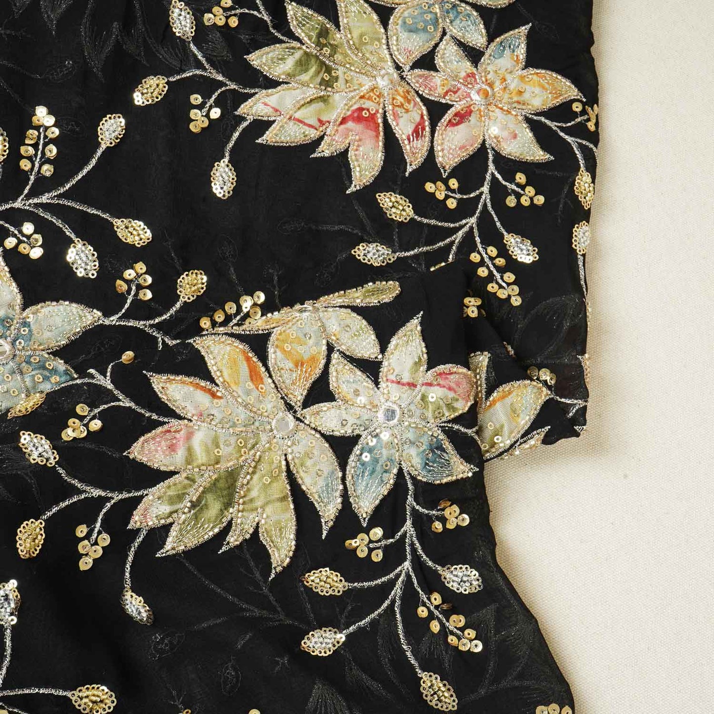 Black Cutdana Embroidery Georgette Fabric WI-27928
