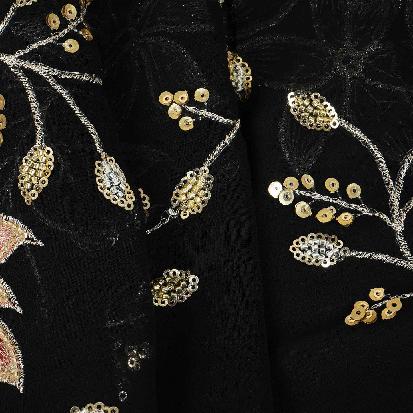 Black Cutdana Embroidery Georgette Fabric WI-27928
