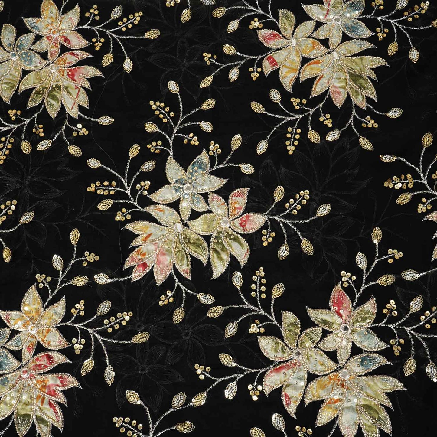 Black Cutdana Embroidery Georgette Fabric WI-27928