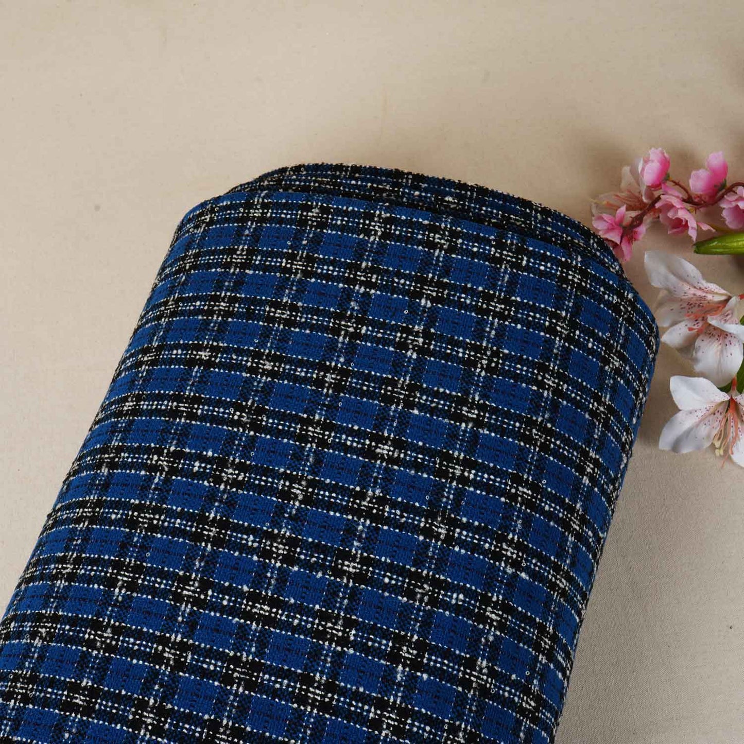 Blue & Black Check Tweed Fabric EI-27936