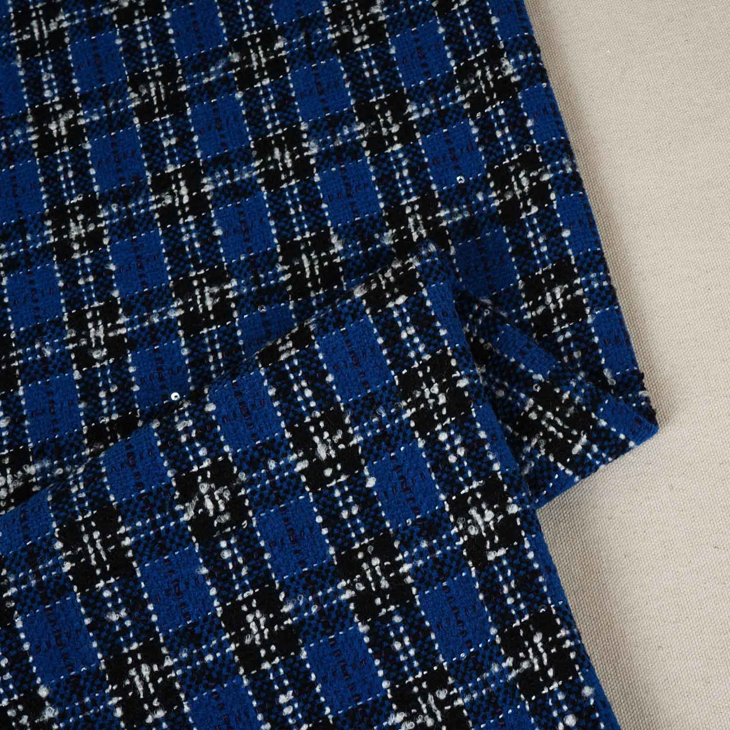 Blue & Black Check Tweed Fabric EI-27936