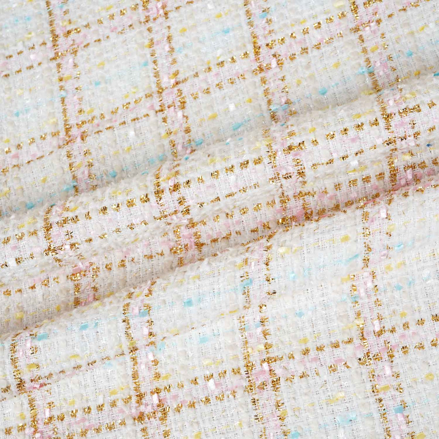 Off White Lurex Tweed Fabric EI-27939
