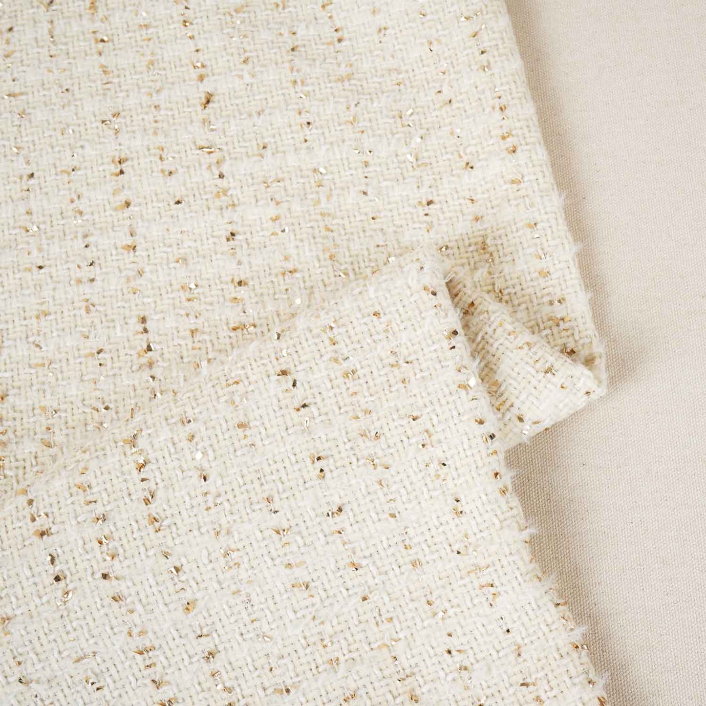 Cream Lurex Tweed Fabric EI-27940