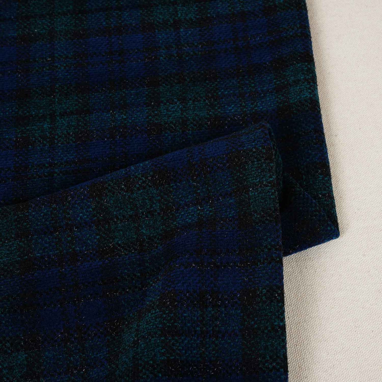 Navy Blue & Green Check Tweed Fabric EI-27942
