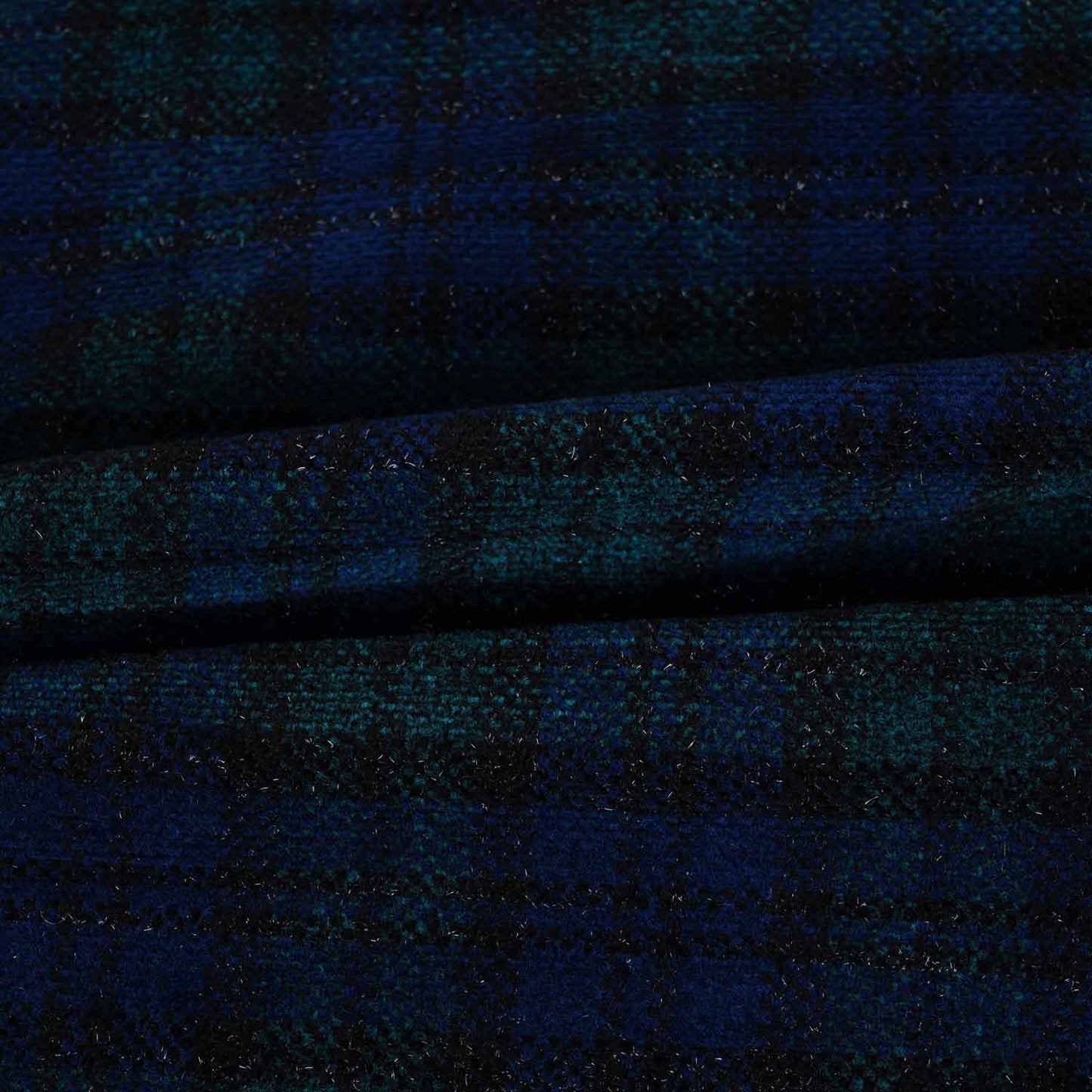 Navy Blue & Green Check Tweed Fabric EI-27942