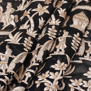Black Zari Embroidery Georgette fabric DR-27963 - TradeUNO