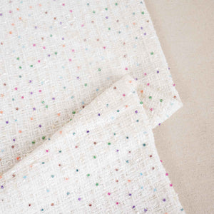 White Cutdana Tweed Fabric AF-27965 - TradeUNO