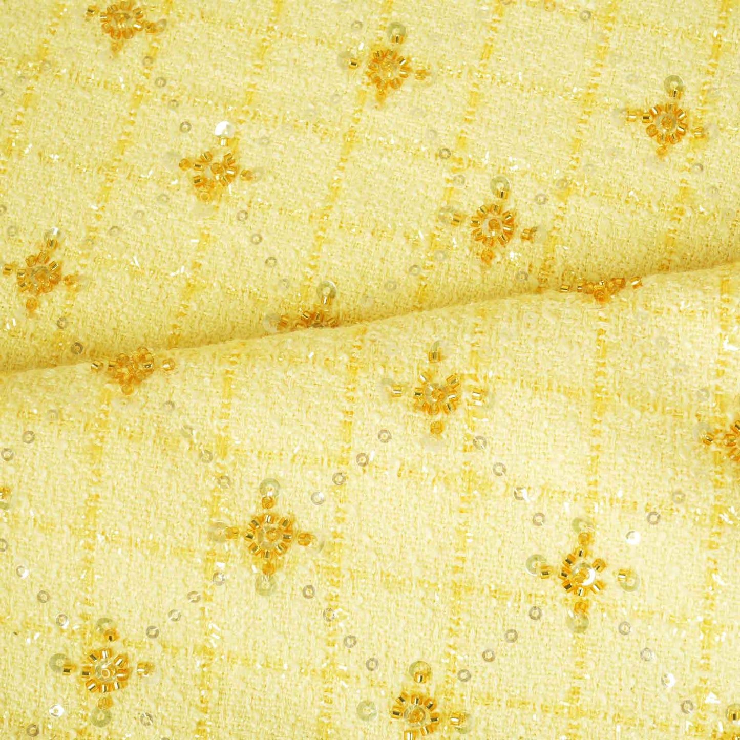 Yellow Cutdana Tweed Fabric AF-27966