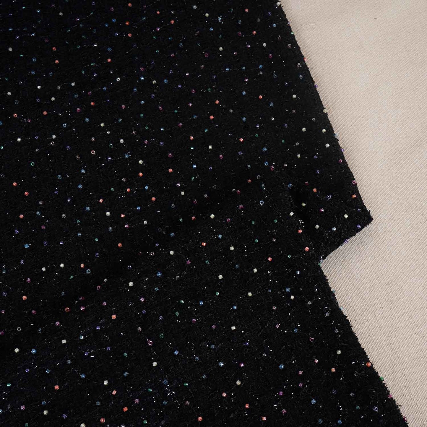 Black Cutdana Tweed Fabric AF-27968