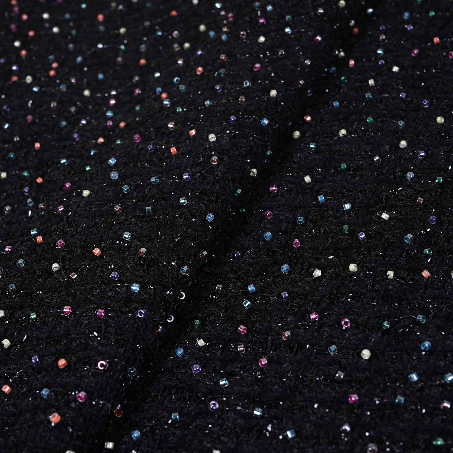 Black Cutdana Tweed Fabric AF-27968