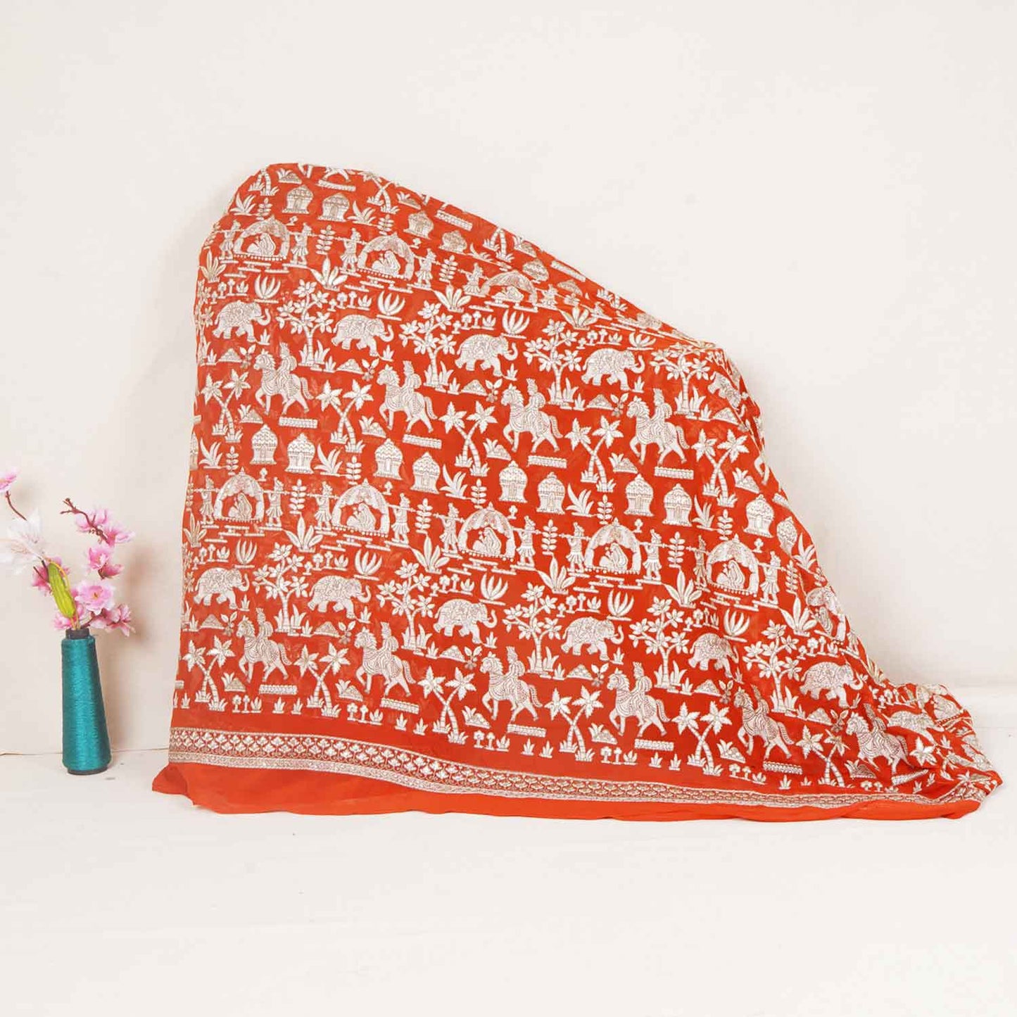 Orange Zari Embroidery Georgette fabric DRAJ-27970