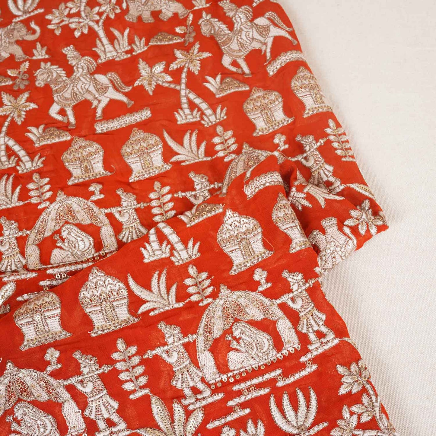 Orange Zari Embroidery Georgette fabric DRAJ-27970