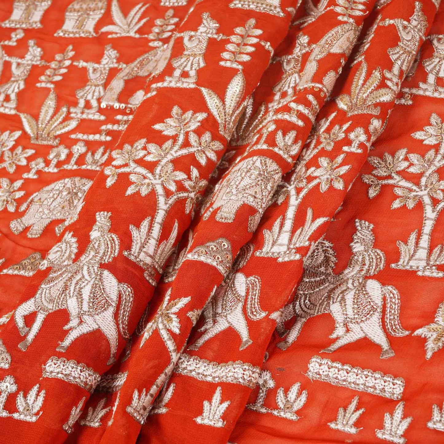 Orange Zari Embroidery Georgette fabric DRAJ-27970