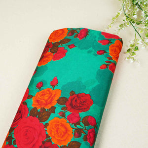 Green Floral Print Modal Satin Fabric MT-27987 - TradeUNO