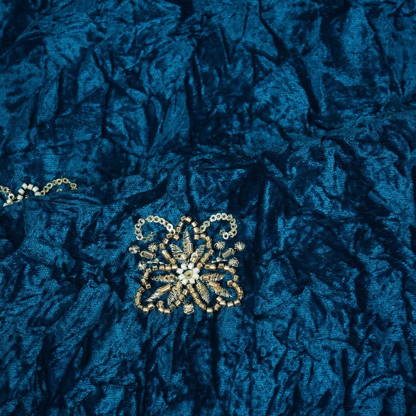 Teal Blue Floral Cutdana Crushed Velvet 9000 SC-27991