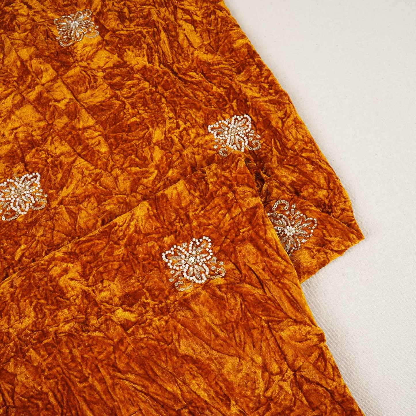 Mustard Floral Cutdana Crushed Velvet 9000 SC-27992