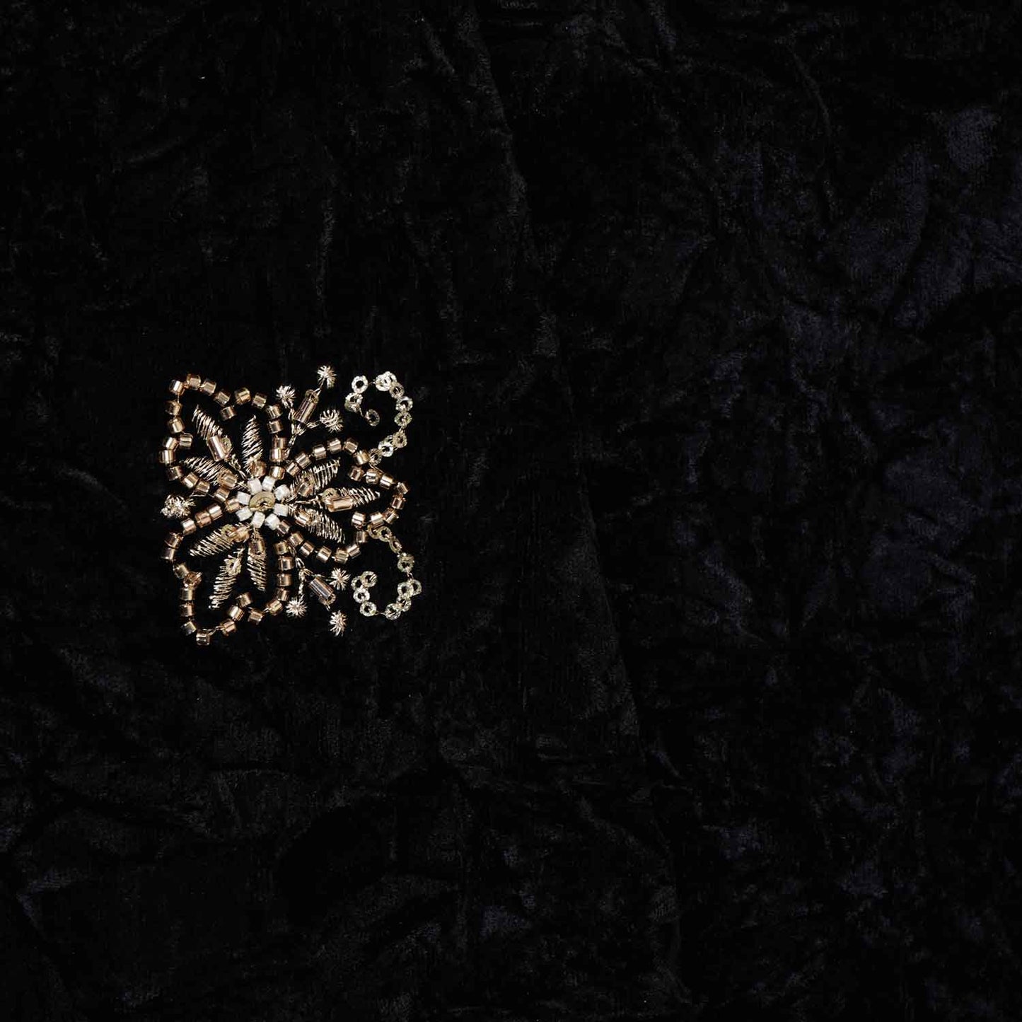 Black Floral Cutdana Crushed Velvet 9000 SC-27993