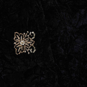 Black Floral Cutdana Crushed Velvet 9000 SC-27993 - TradeUNO
