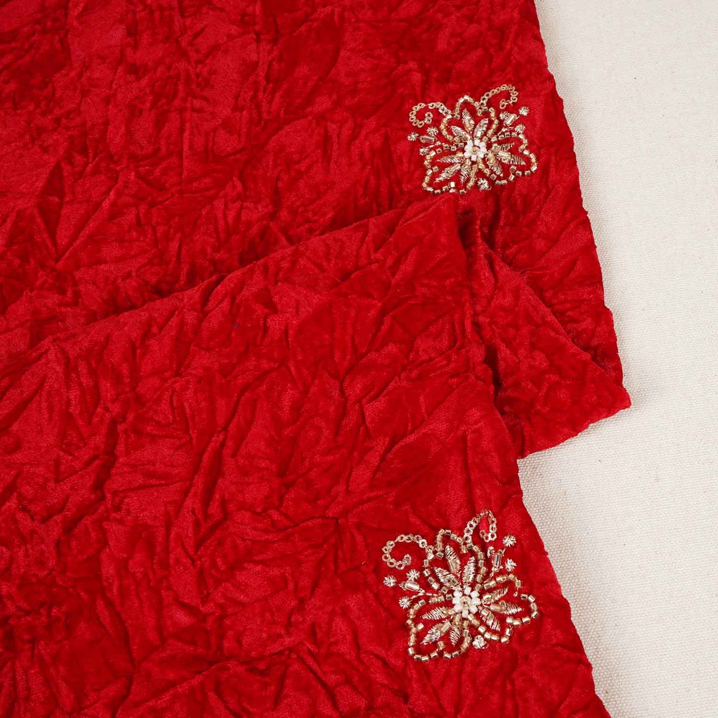 Red Floral Cutdana Crushed Velvet 9000 SC-27994