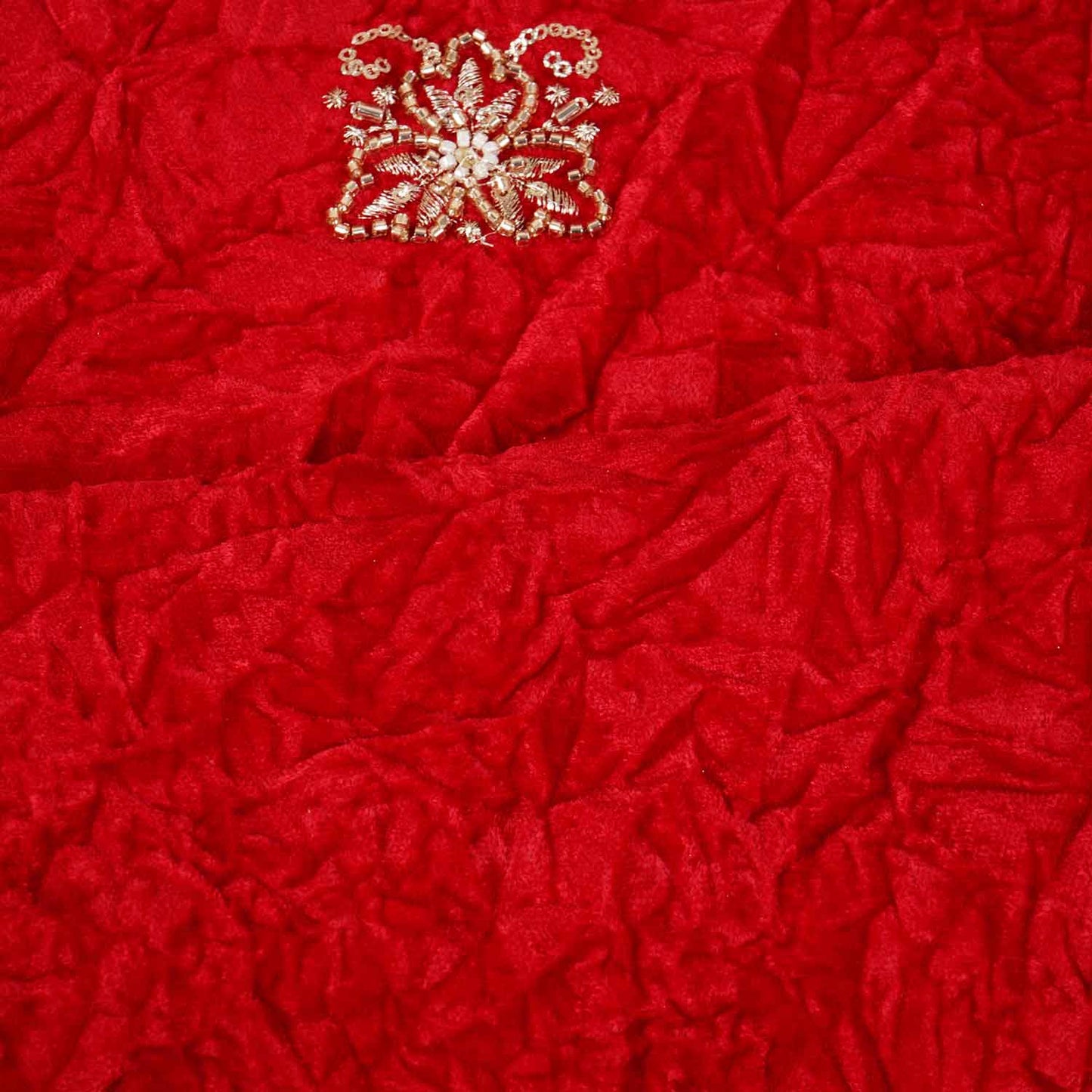 Red Floral Cutdana Crushed Velvet 9000 SC-27994