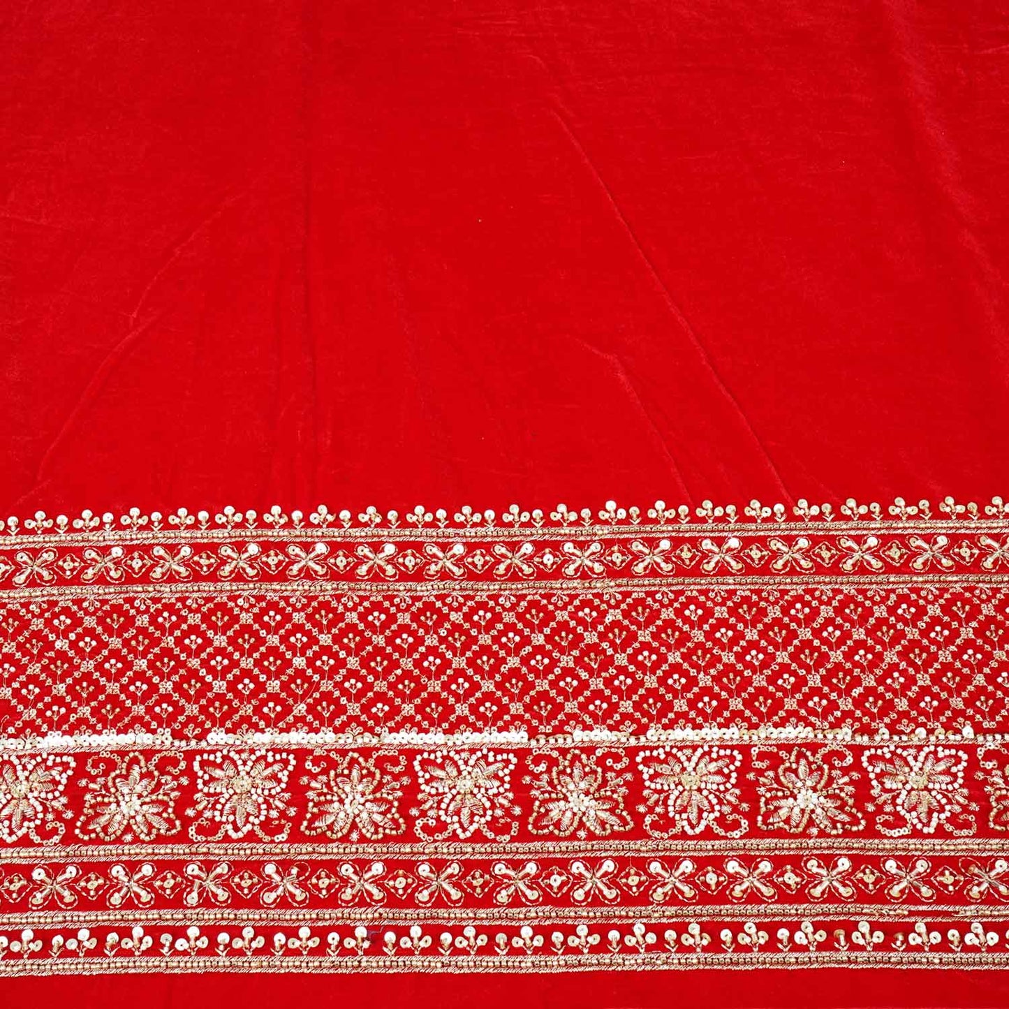 Red Border Work Cutdana Embroidery Micro Velvet 9000 SC-27996