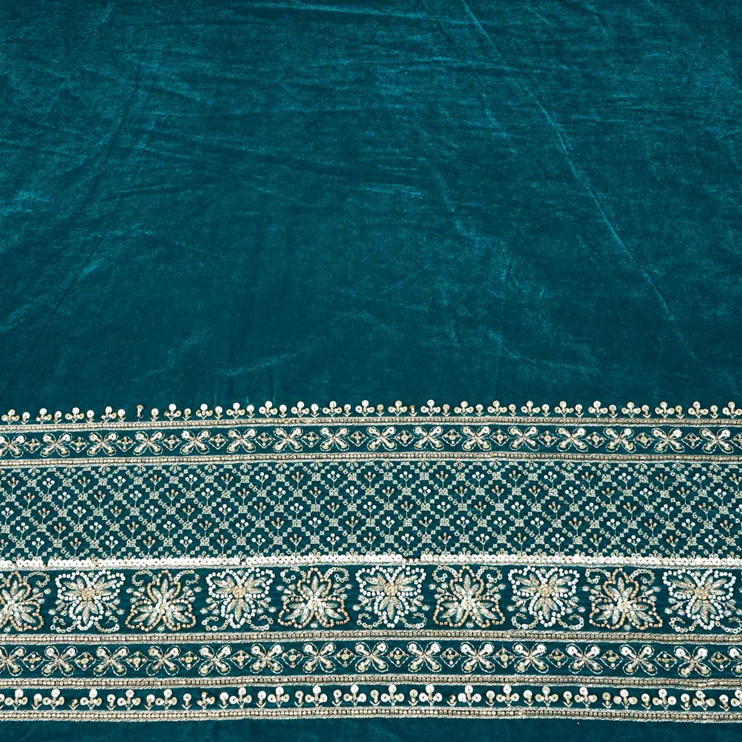 Green Border Work Cutdana Embroidery Micro Velvet 9000 SC-27999