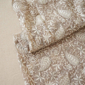 Beige Floral Thread Sequins Embroidery Chikankari Georgette Fabric DR-28280 - TradeUNO