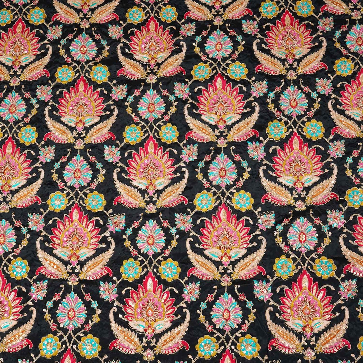 Black Position Print Zari Embroidery Crepe Fabric NF-28003