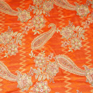 Orange Position Print Zari Embroidery Chinnon Fabric NF-28013 - TradeUNO
