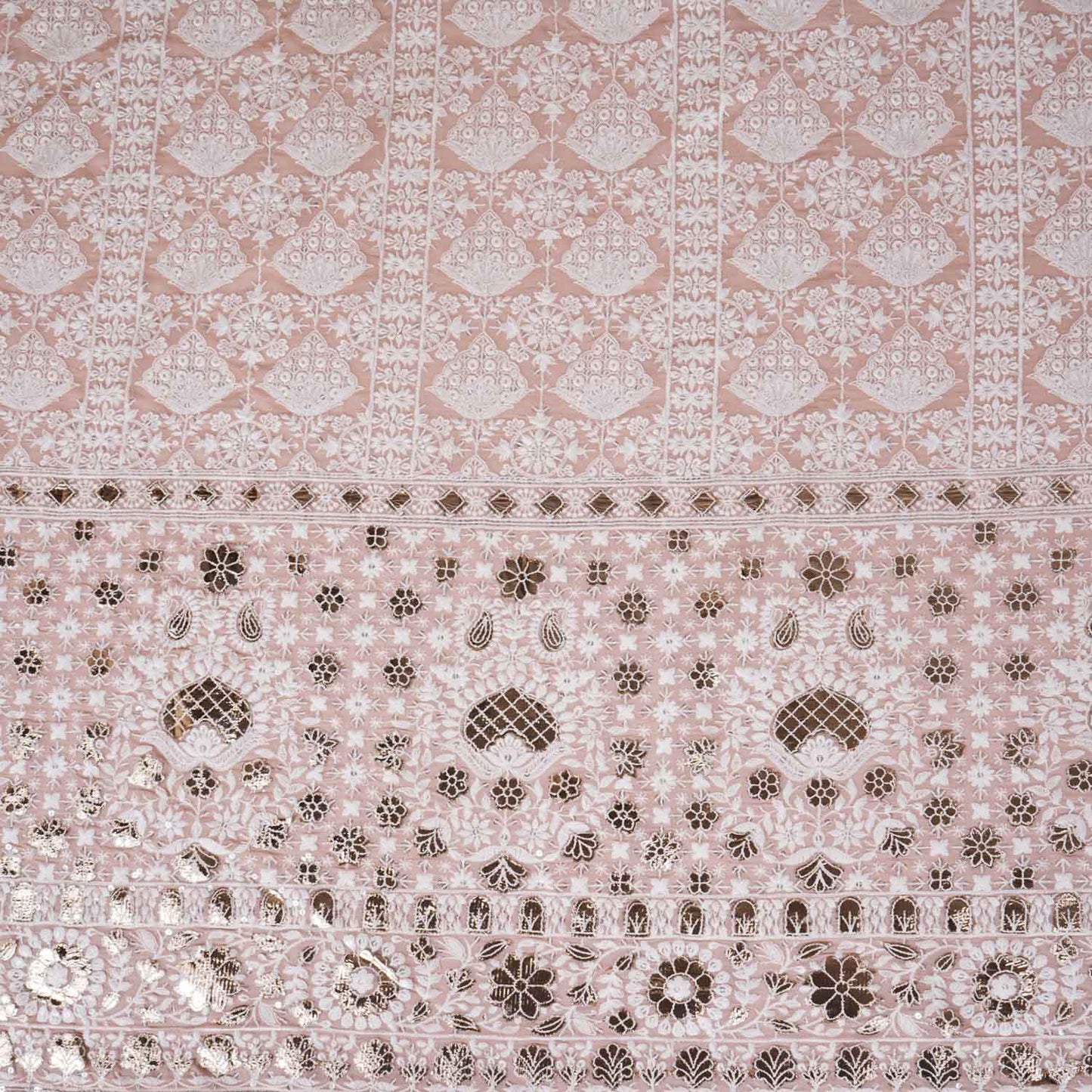 Peach Chikankari Embroidery Georgette Fabric DR-28020