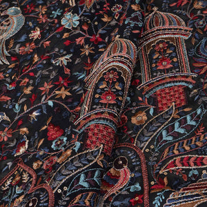 Black Traditional Zari Embroidery Georgette Fabric DR-28021 - TradeUNO