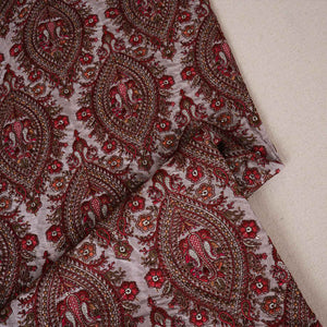 Beige Kashmiri Embroidery Raw Silk Fabric DR-28024 - TradeUNO